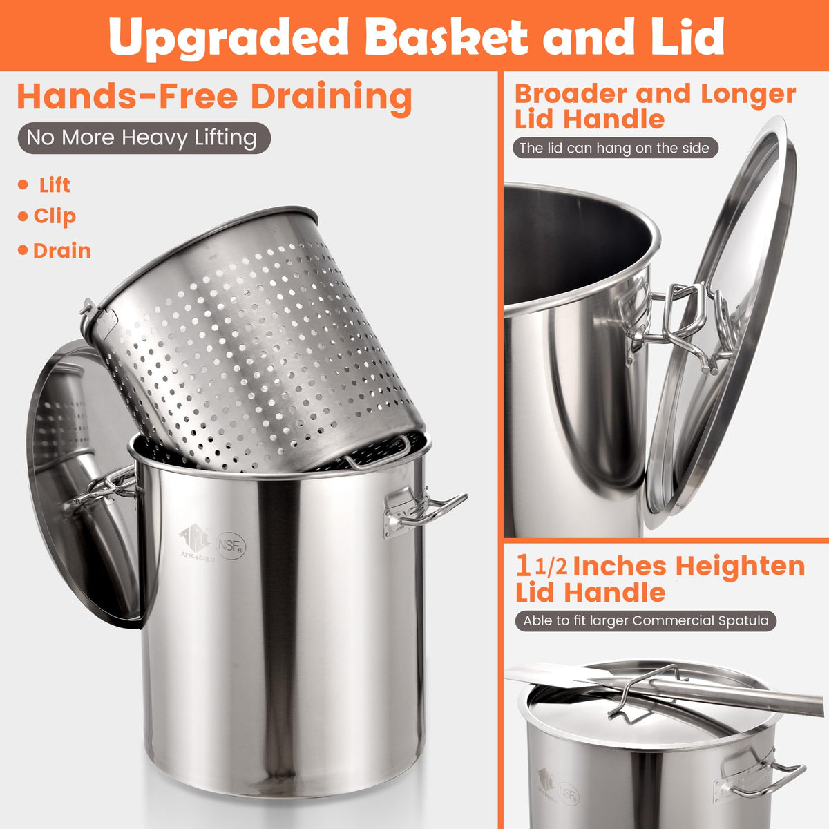 64 QT Stainless Steel Seafood Boil Pot with Basket I69202