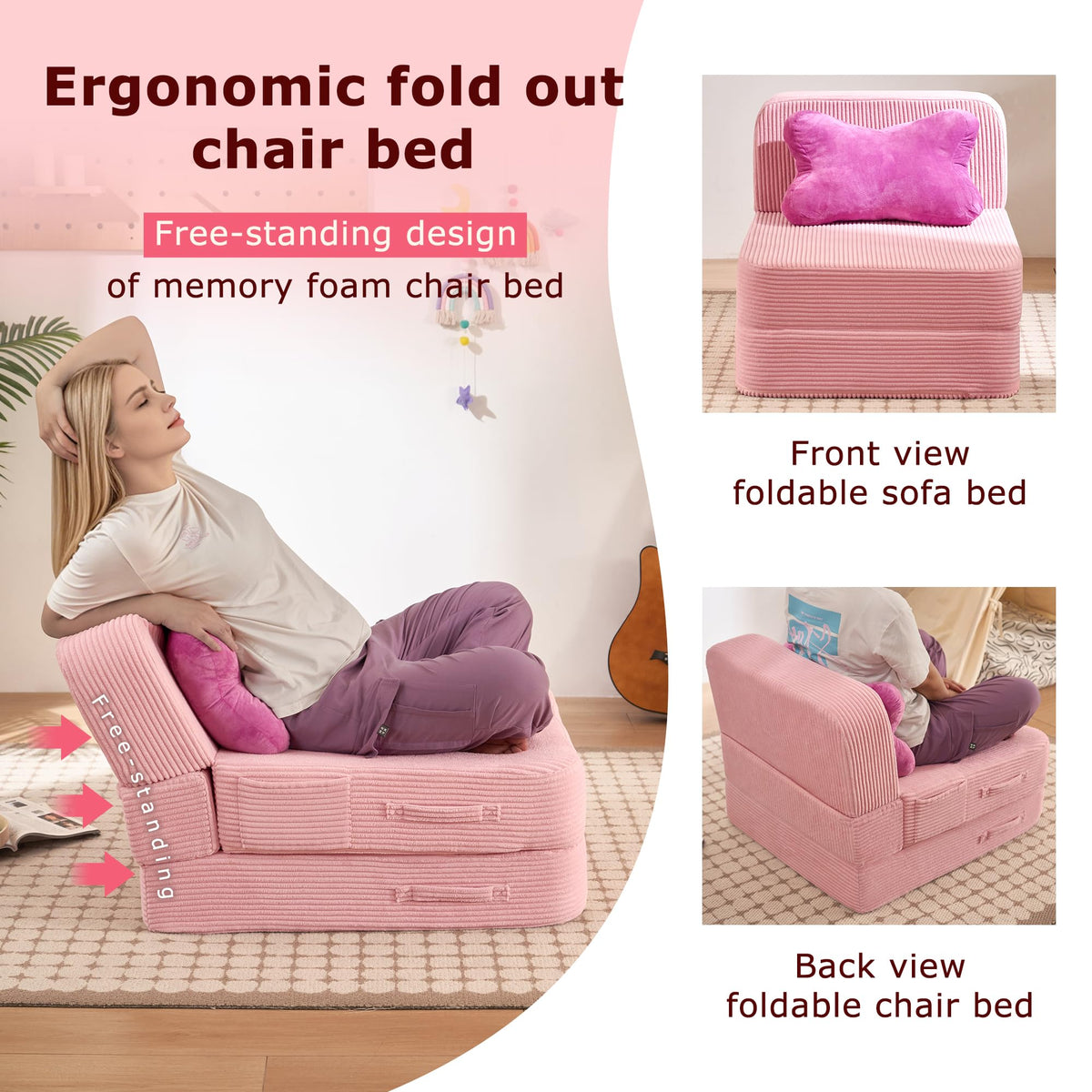 Pink Folding Convertible Sofa Bed M1312