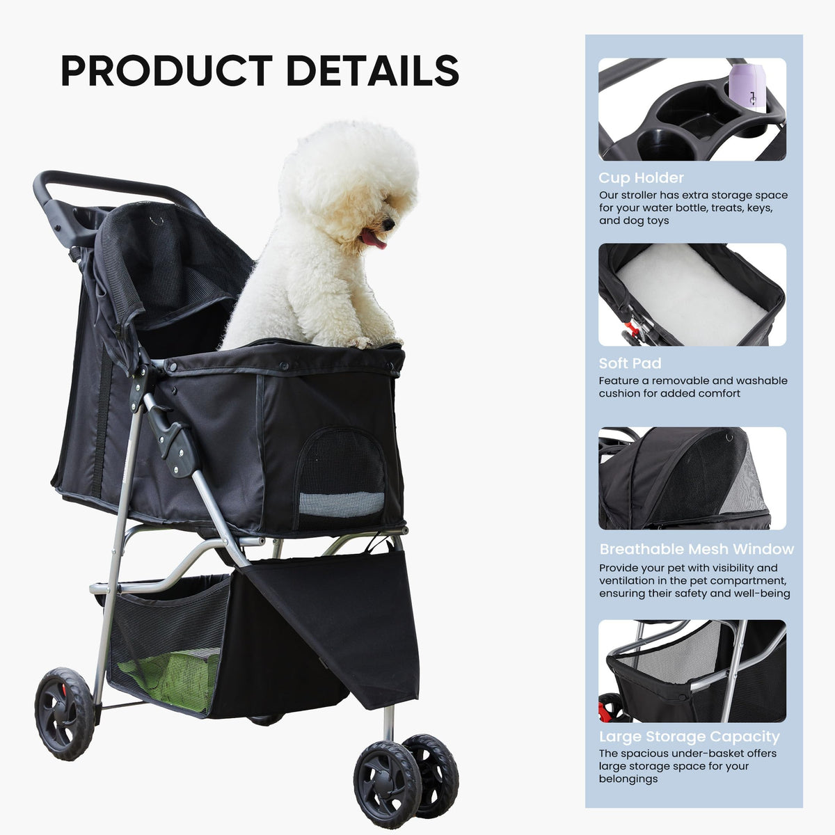 Foldable 3 Wheel Pet Stroller V4265