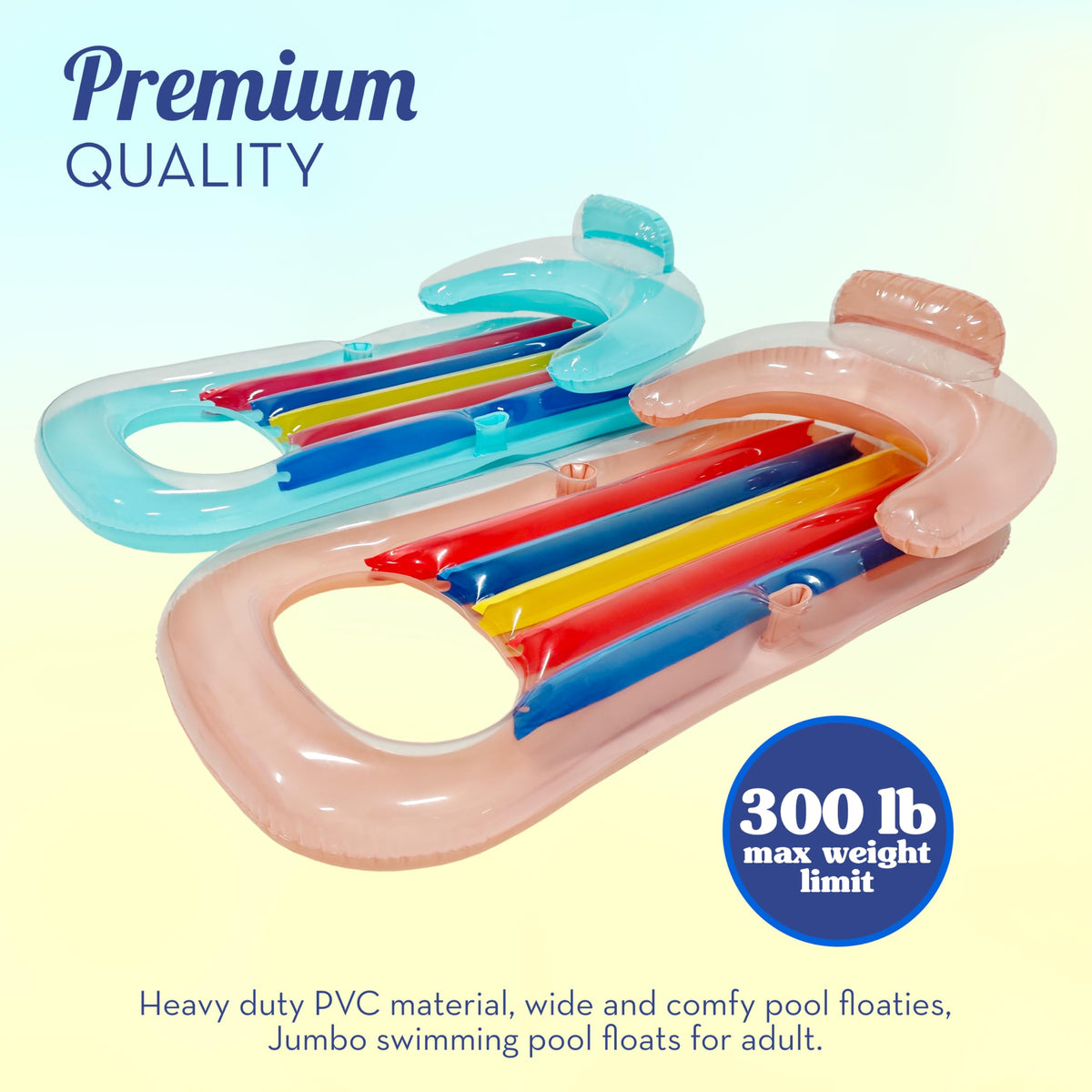Adult Size Pool Floats Lounger with Cup Holder 2 Pack A79767