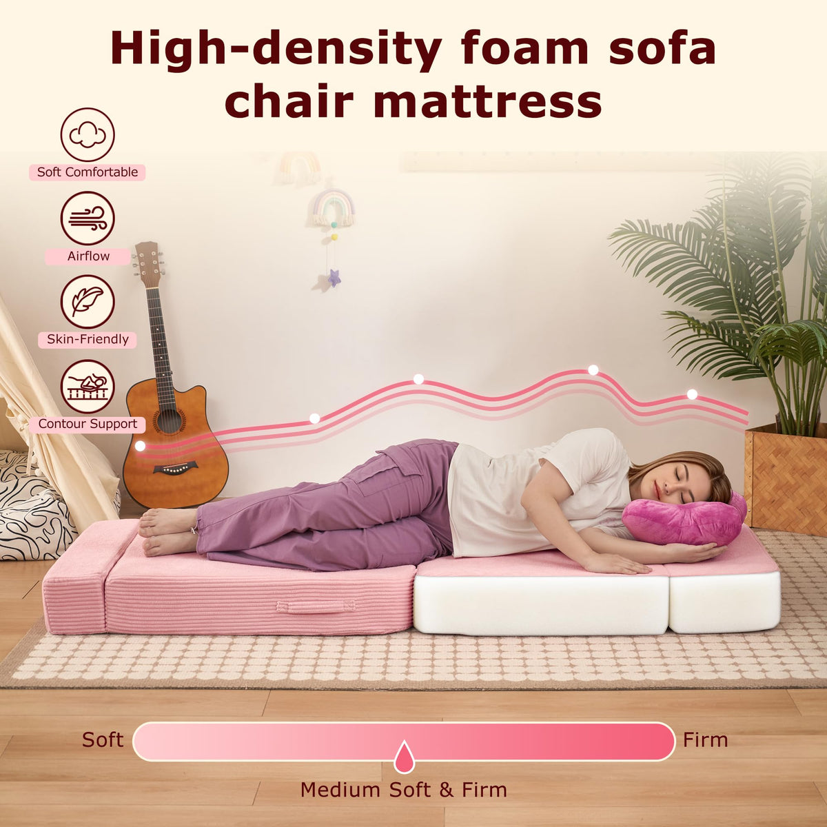 Pink Folding Convertible Sofa Bed M1312