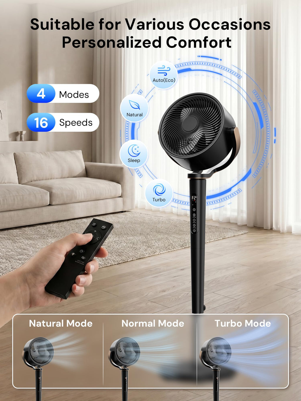 Black Adjustable Pedestal Fan with Oscillation D5864