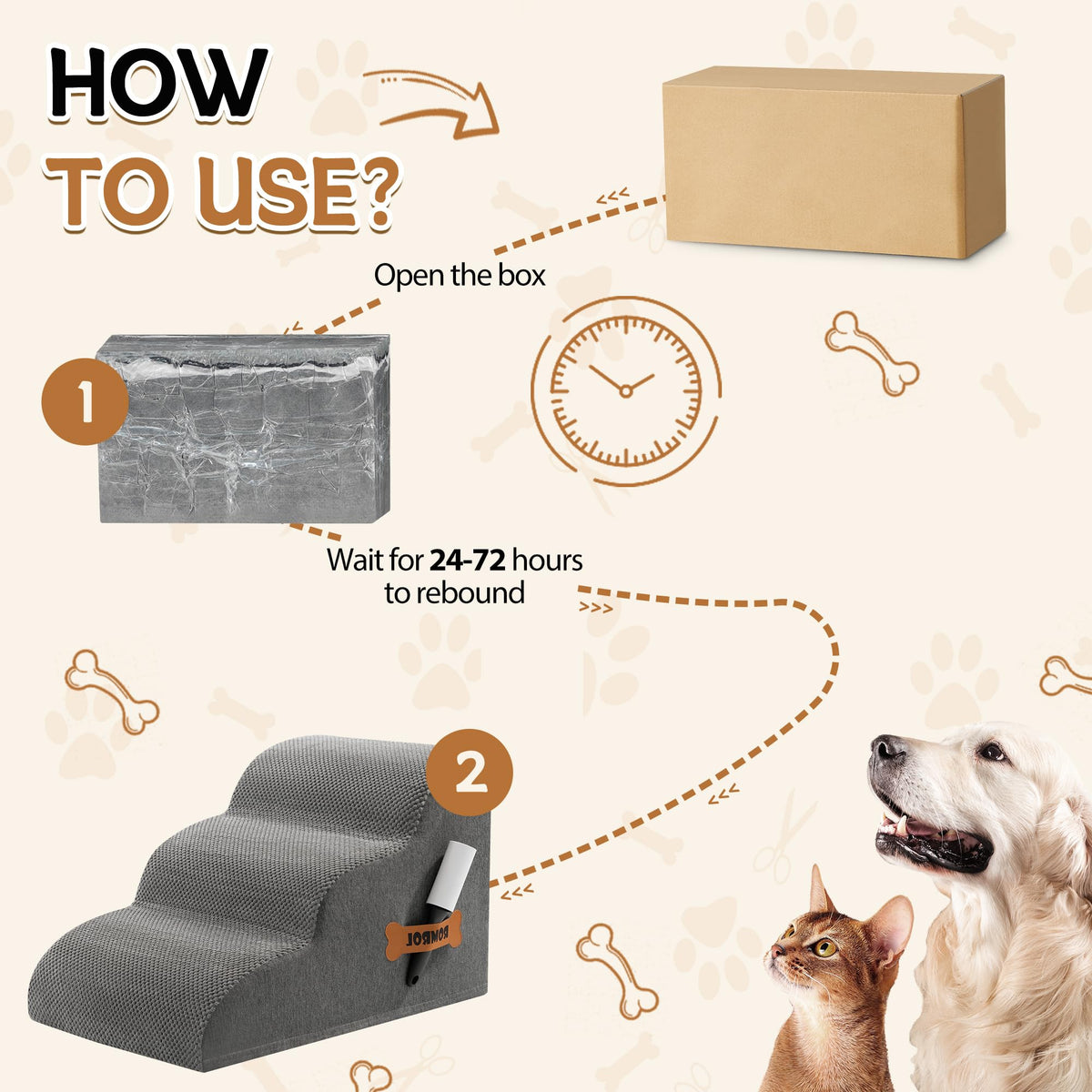 3-Steps Dog Stairs Ramp with Non-Slip Waterproof Fabric Cover E272