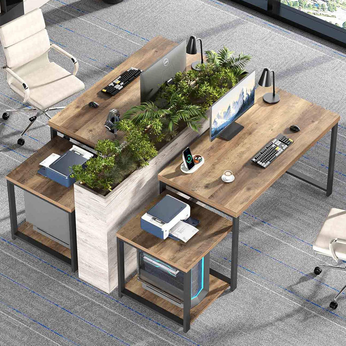 63 Inch Wood Computer Desk with Storage Shelves K236
