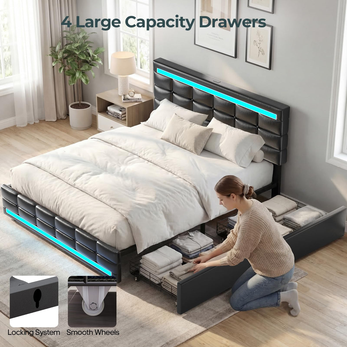 Queen Bed Frame with 4 Storage Drawers G625