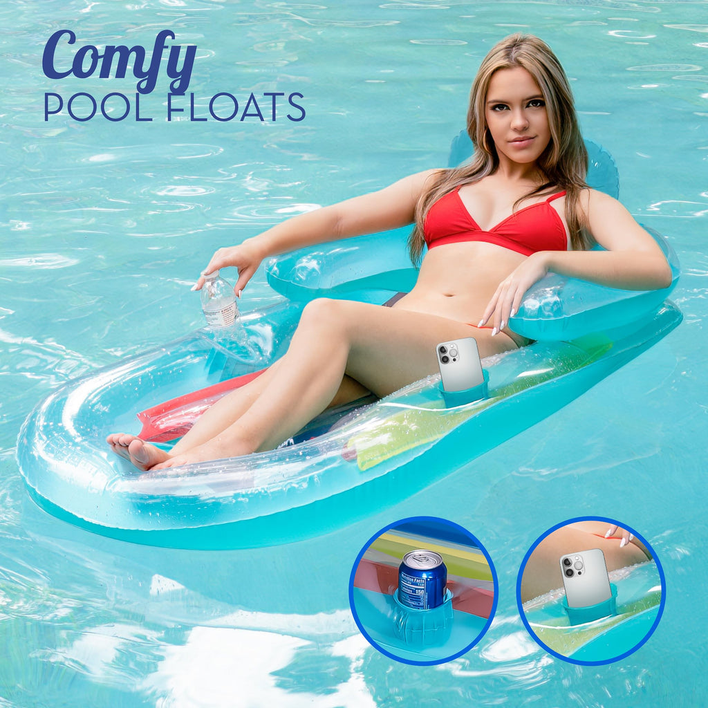 Adult Size Pool Floats Lounger with Cup Holder 2 Pack A79767