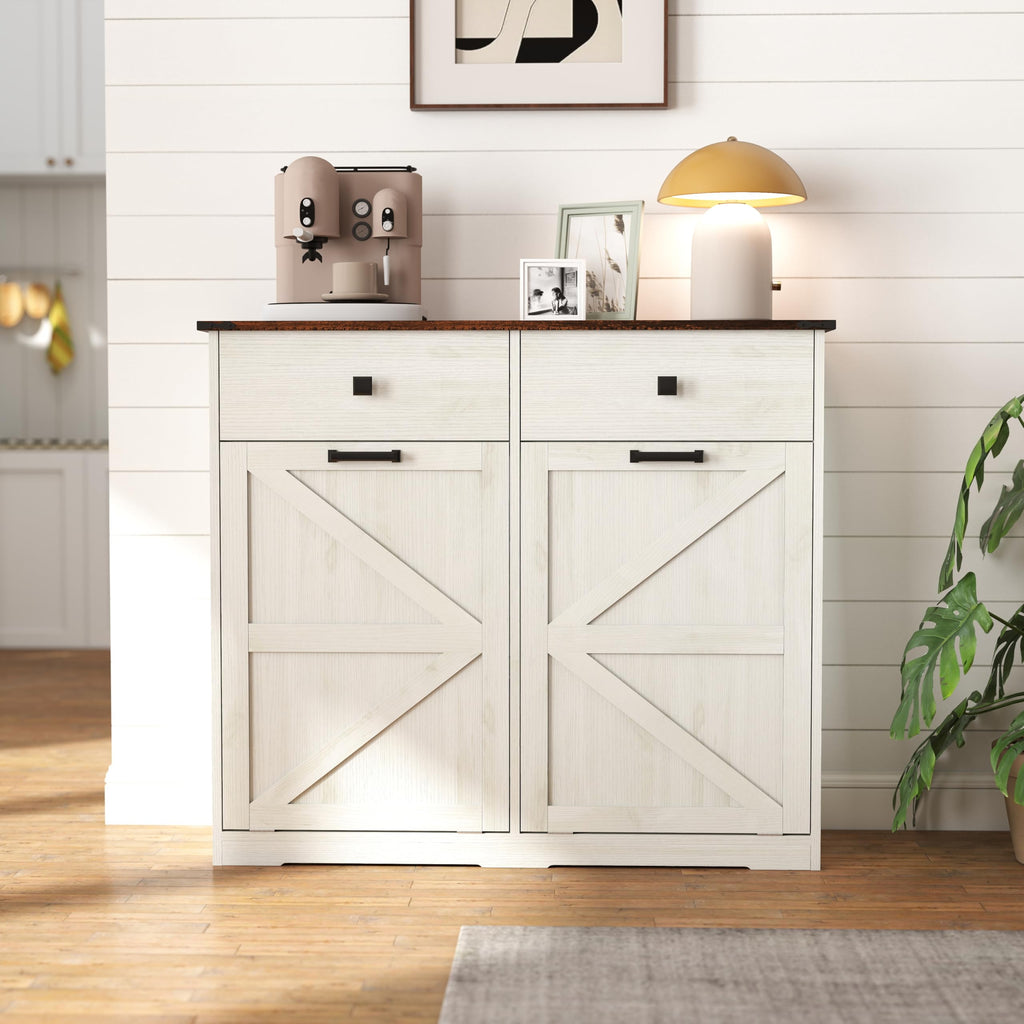 White Double Tilt Out Trash Cabinet V234