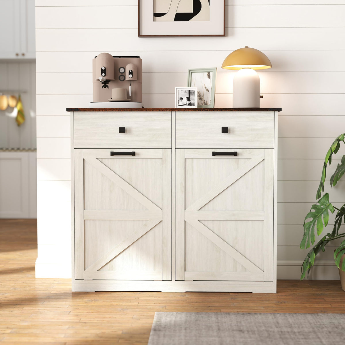 White Double Tilt Out Trash Cabinet V234
