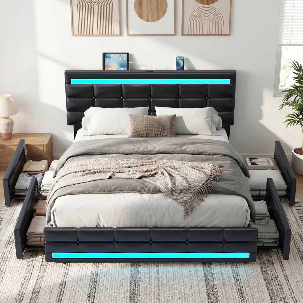 Queen Bed Frame with 4 Storage Drawers G625