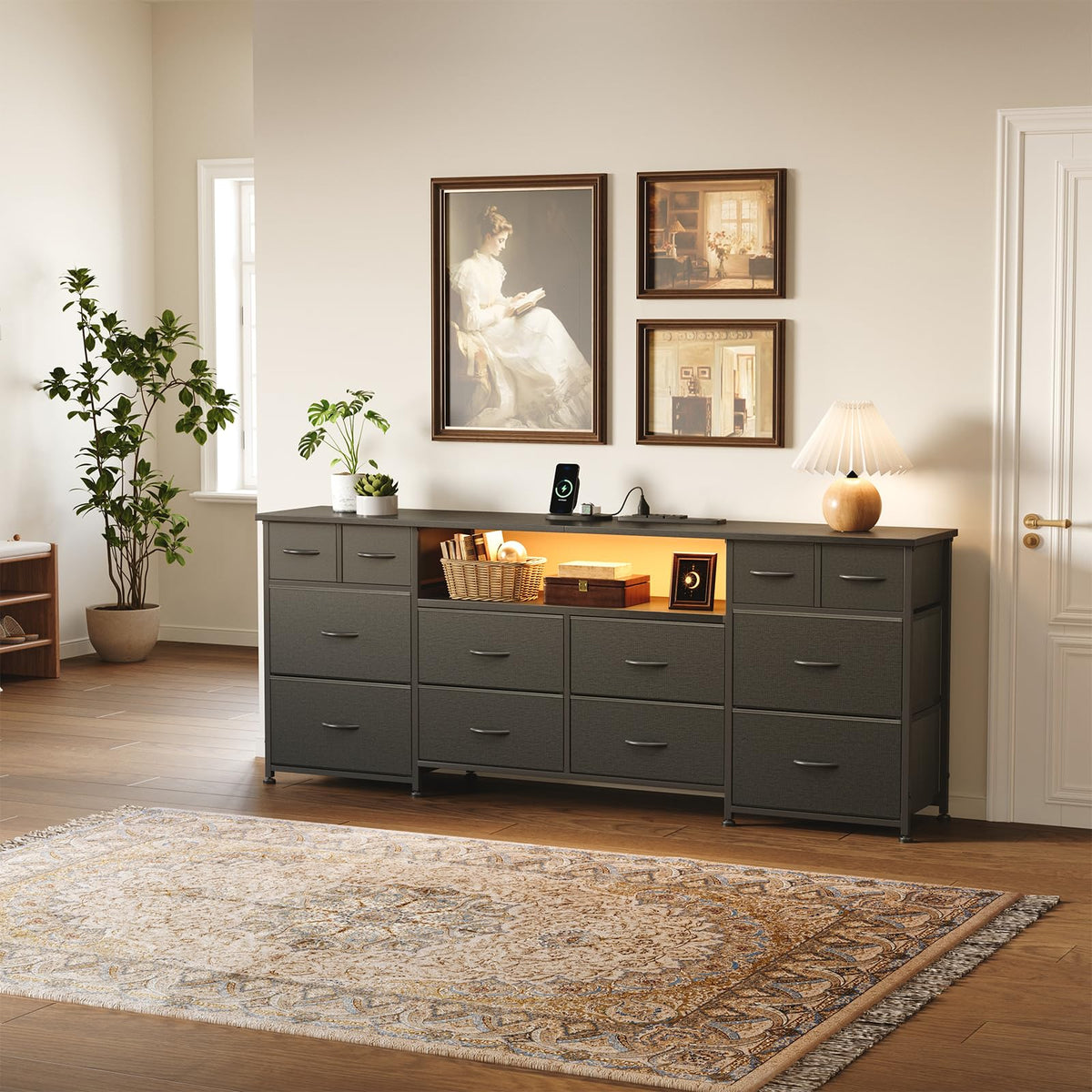63 Inch 12 Drawer Black Dresser M877
