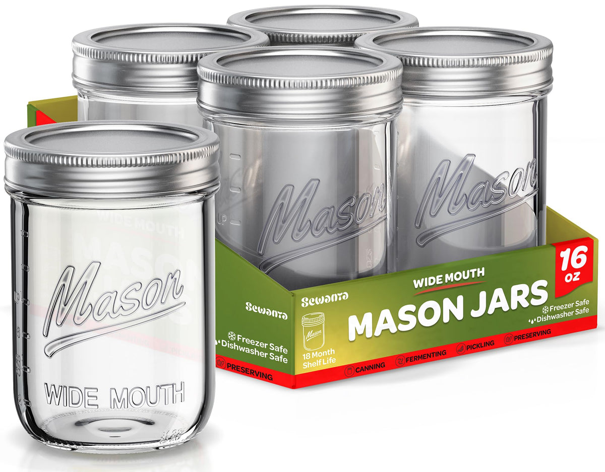 16 oz Wide Mouth Mason Jars 18 Pack with Lids and Bands Q564