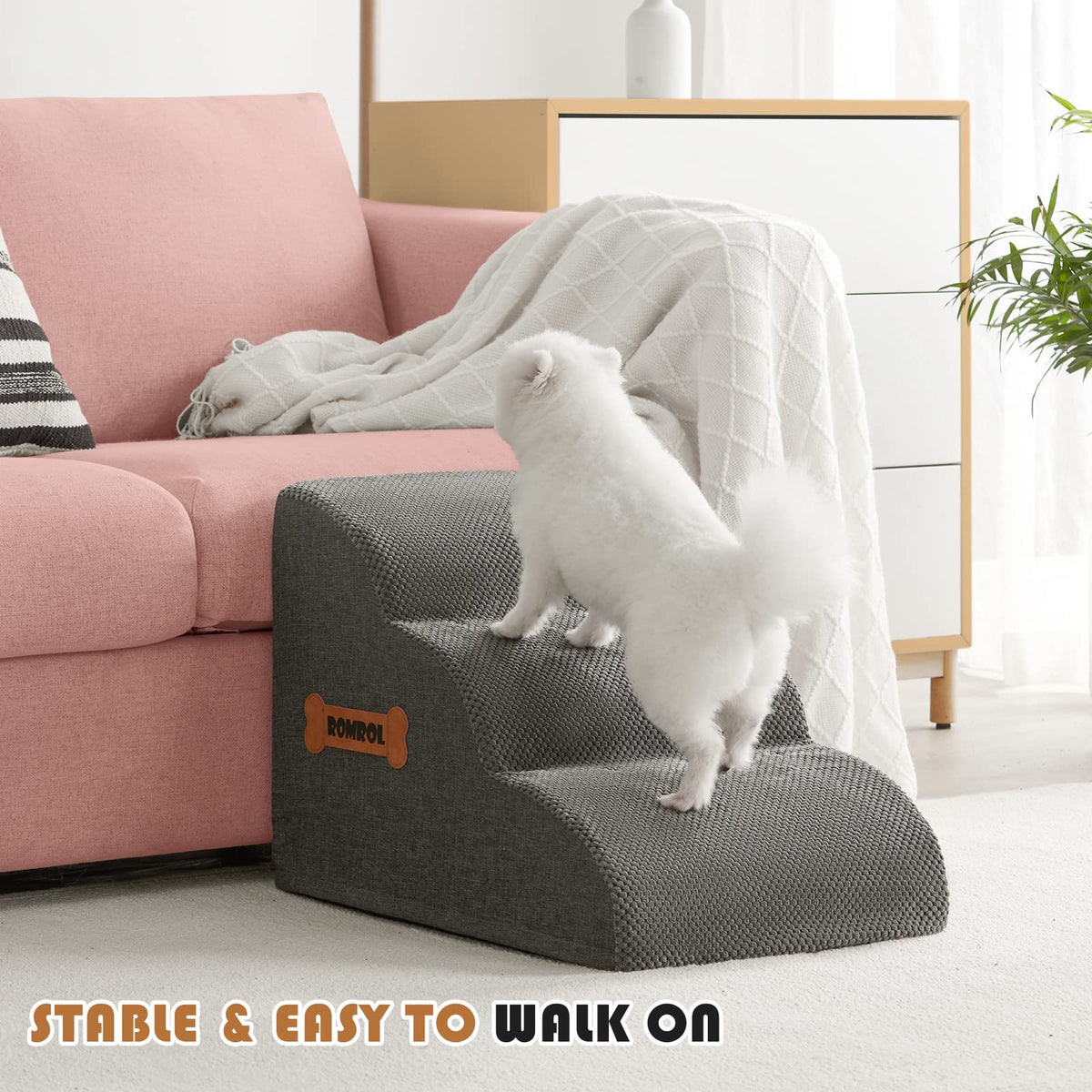 3-Steps Dog Stairs Ramp with Non-Slip Waterproof Fabric Cover E272