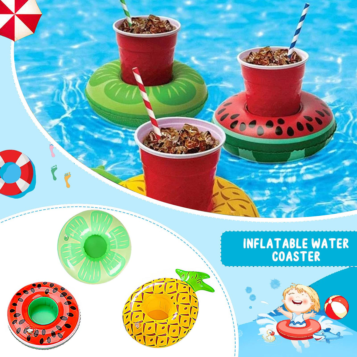 13 Pack Inflatable Pool Drink Holder with Pump N206