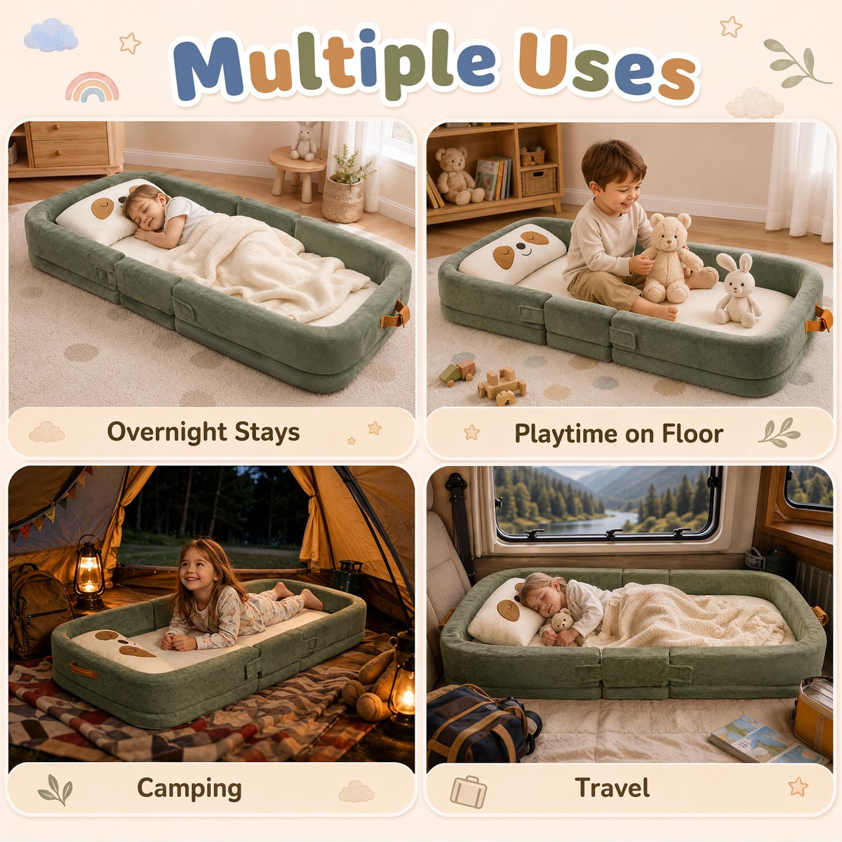 Foldable Portable Toddler Travel Bed with Pillow J25127