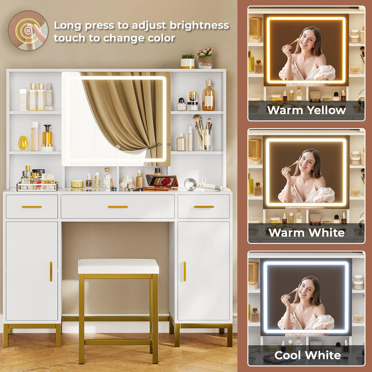 White Vanity Desk with Mirror and Lights O3127