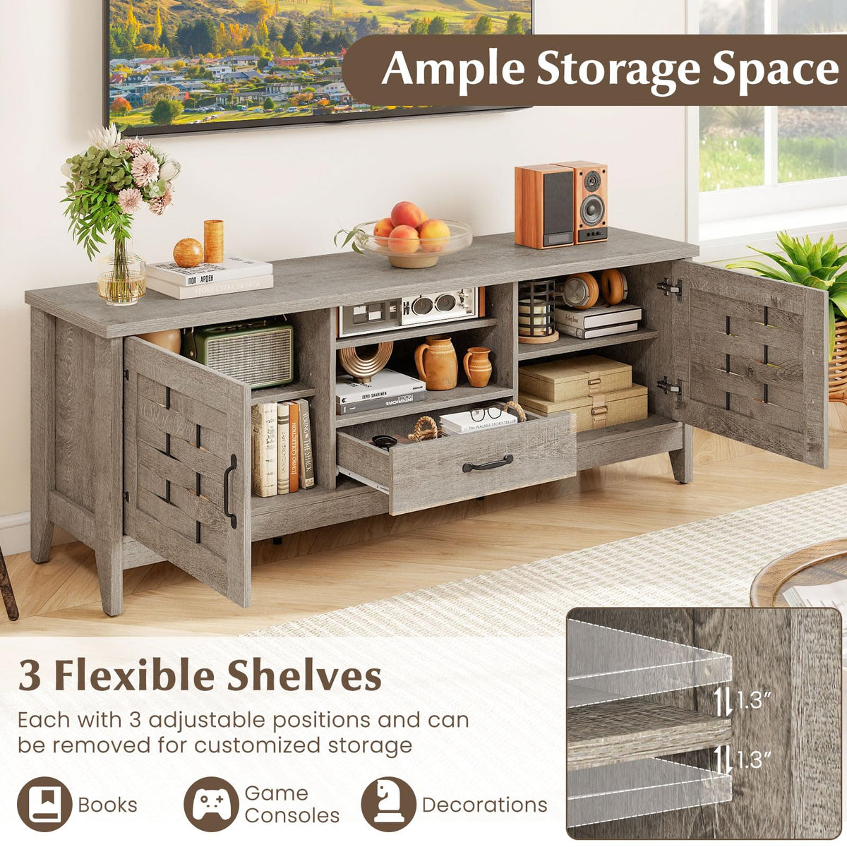 Farmhouse 59" Wood TV Stand with Storage Drawer N837751