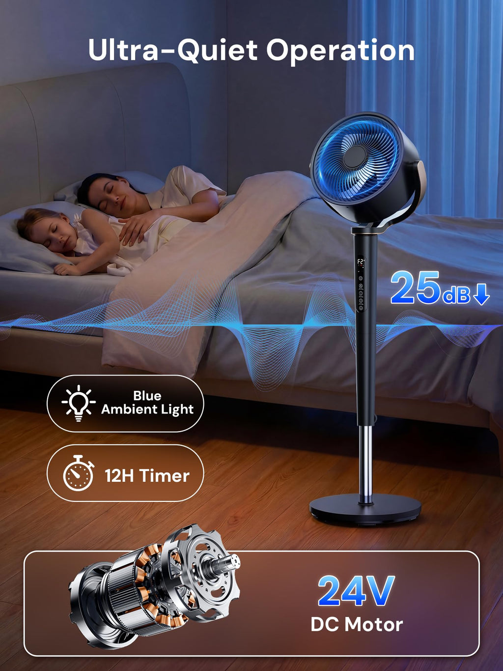 Black Adjustable Pedestal Fan with Oscillation D5864