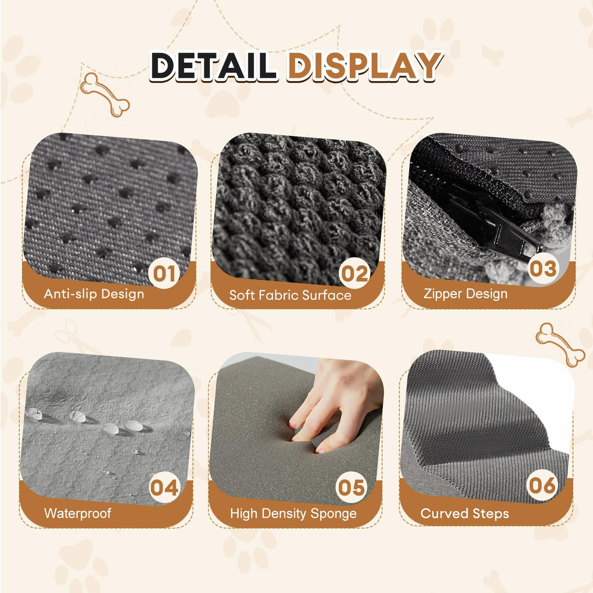 3-Steps Dog Stairs Ramp with Non-Slip Waterproof Fabric Cover E272