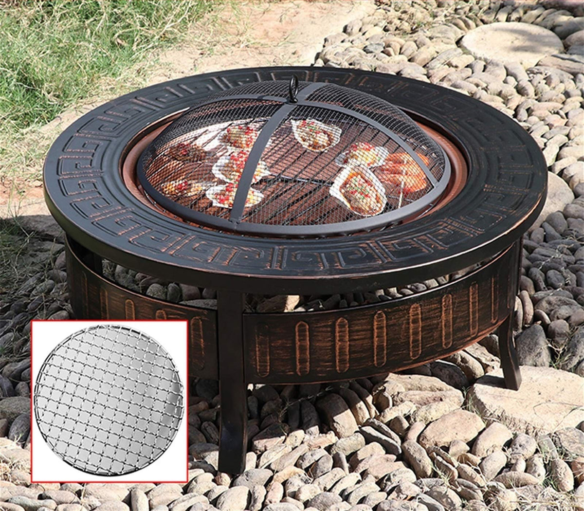 Wood-Burning Fire Pit Bowl with Spark Screen Y83901