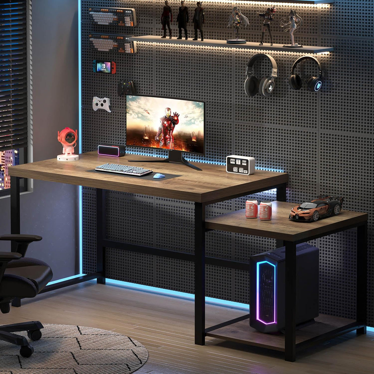 63 Inch Wood Computer Desk with Storage Shelves K236
