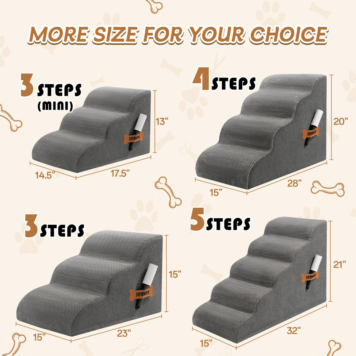 3-Steps Dog Stairs Ramp with Non-Slip Waterproof Fabric Cover E272