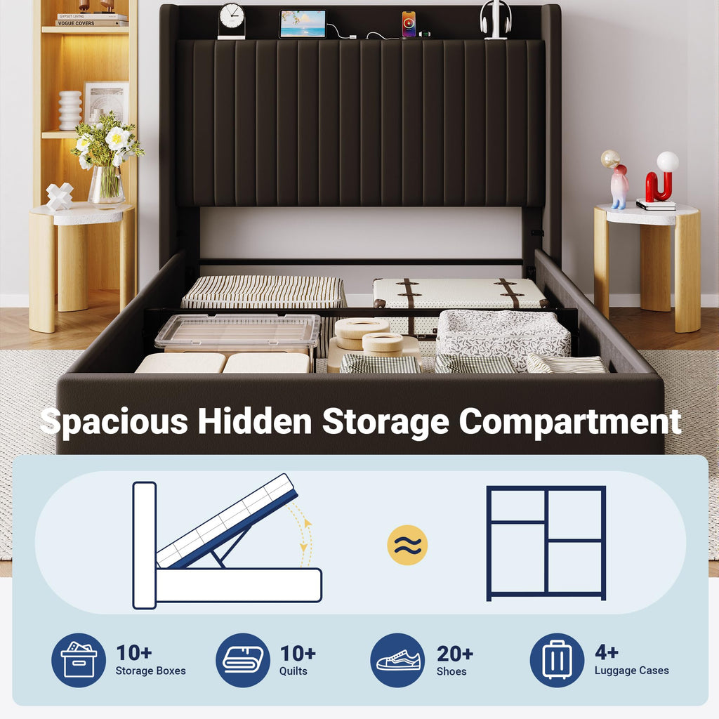 Full Lift Up Storage Hydraulic Bed Frame Black S749