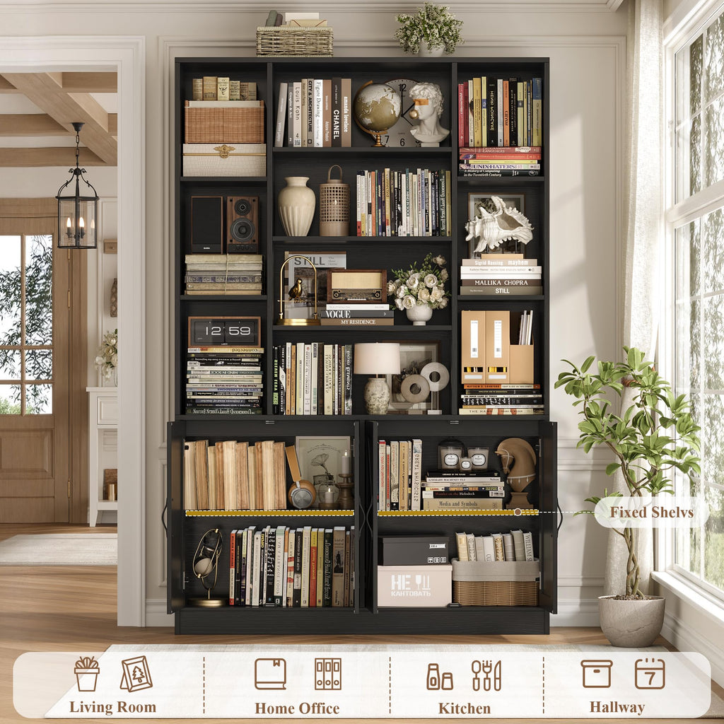 72" Tall Black Bookshelf with Storage M395807