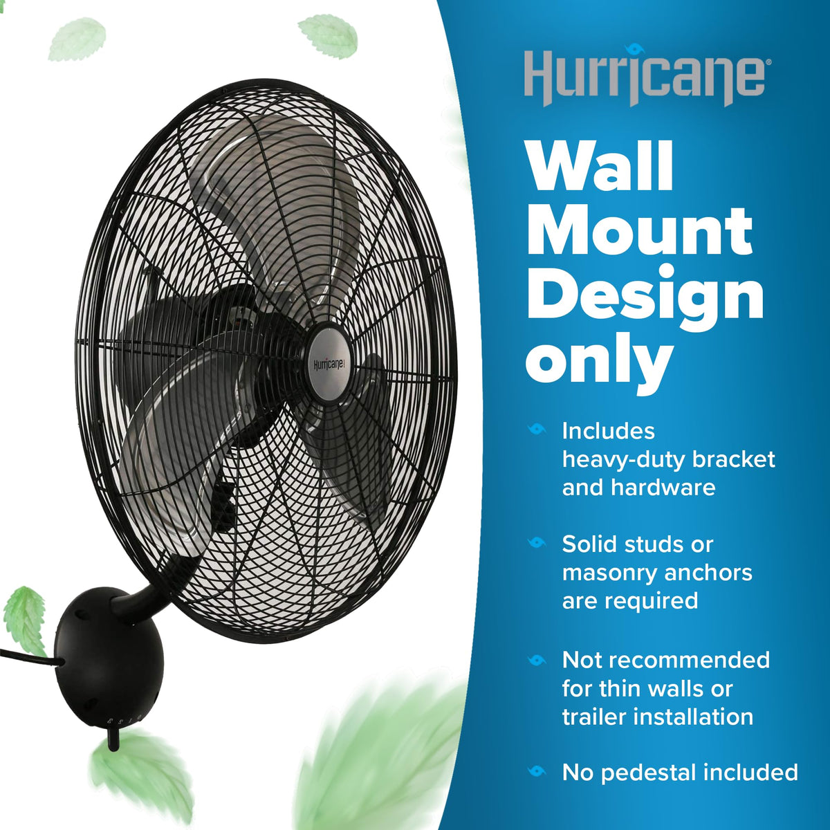Black 20in 3 Speed Oscillating Wall Fan H44566