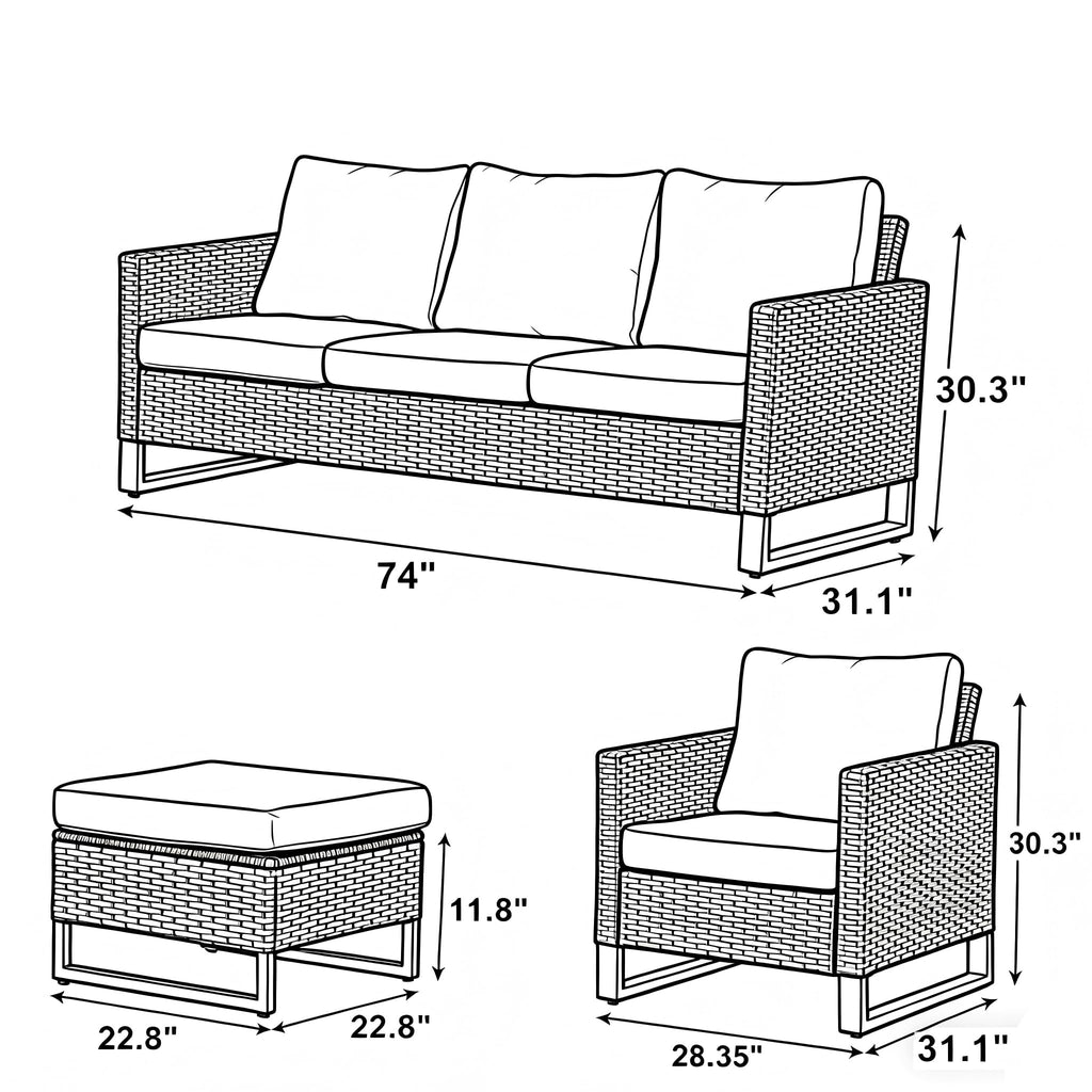 Wicker Patio Furniture Set of 5 F870
