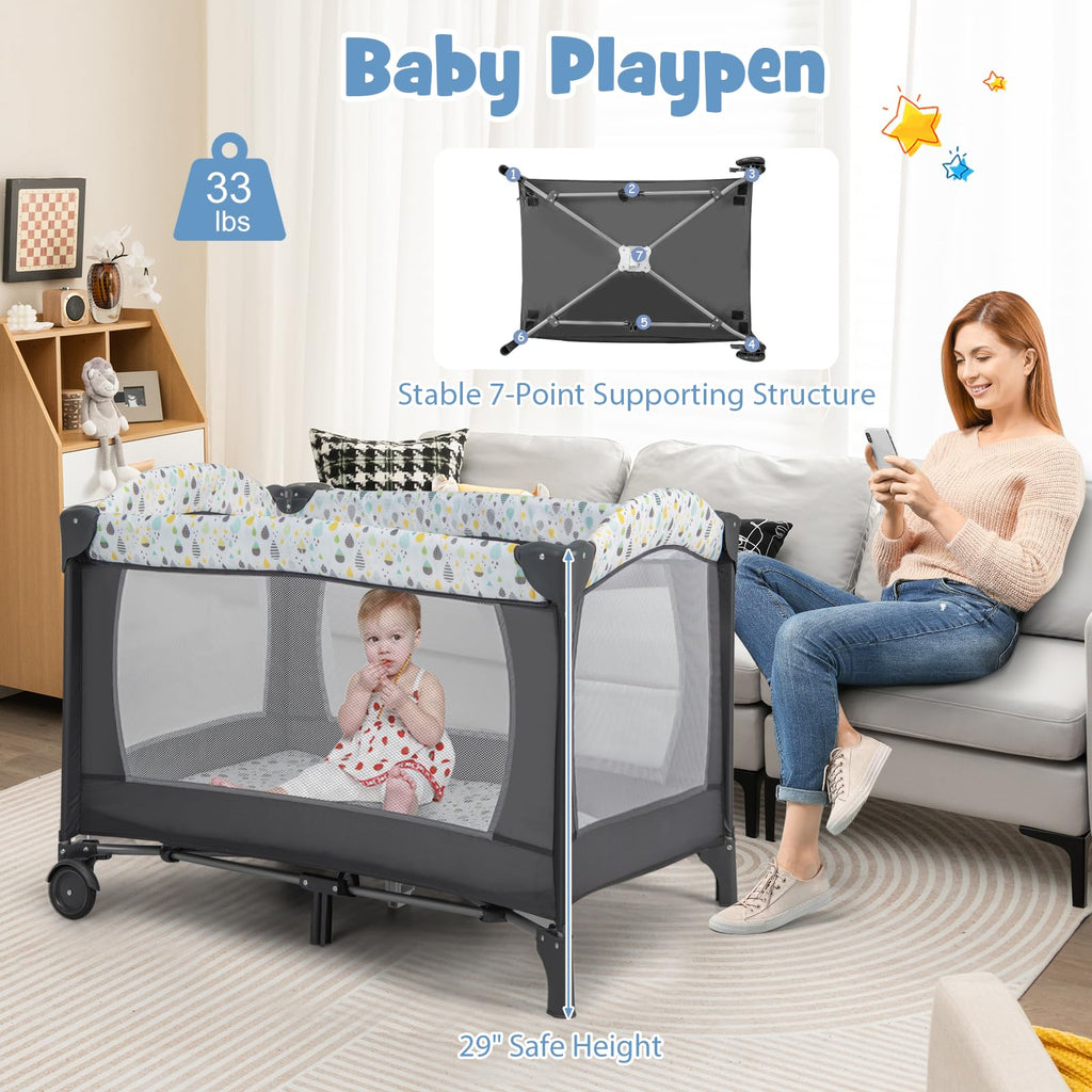 Portable Baby Playard with Bassinet and Changing Table I125418