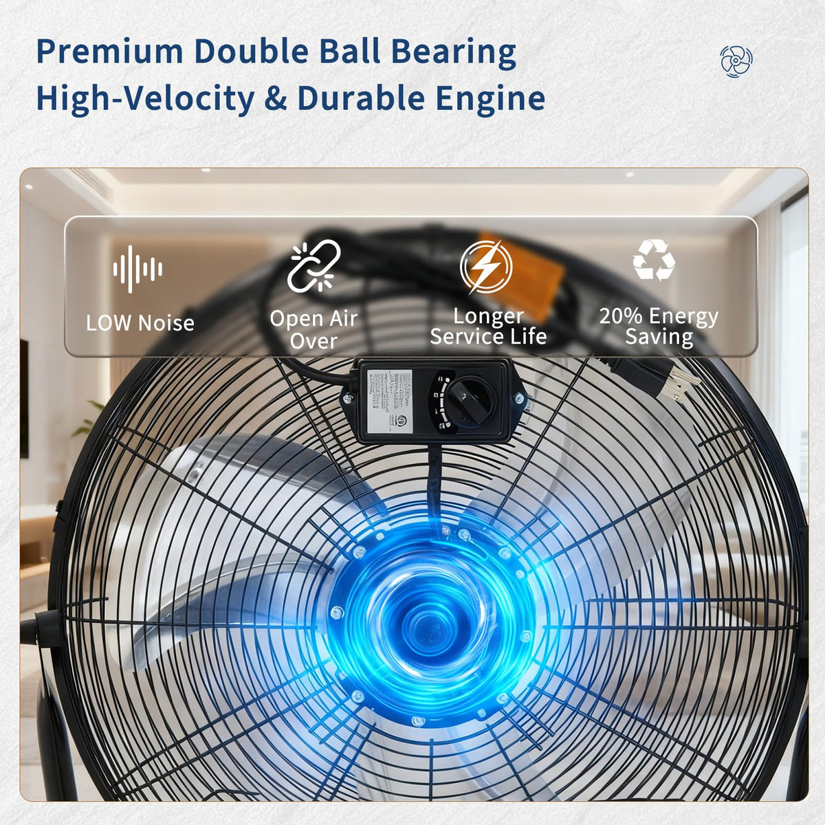20" High Velocity Floor Fan, 4800 CFM Heavy Duty Industrial Metal Fan with 3 Speeds D1039