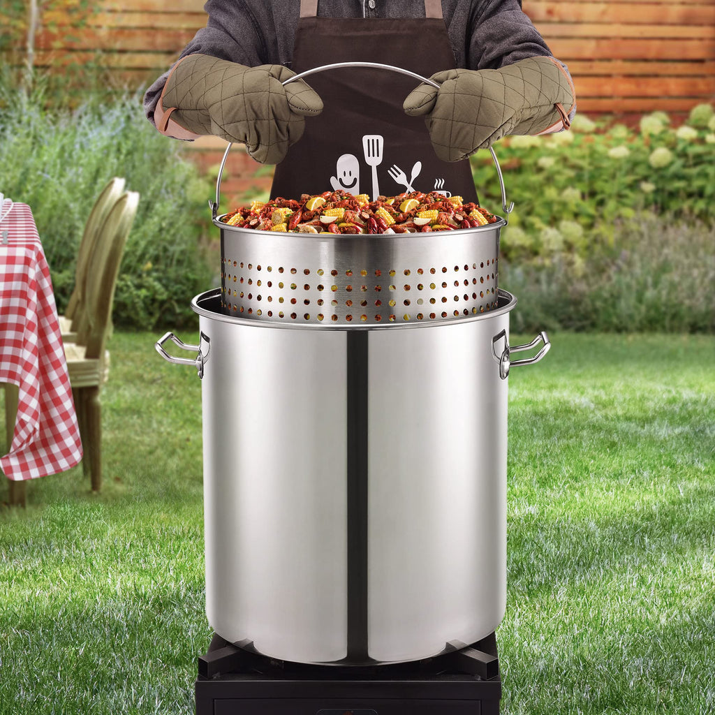 64 QT Stainless Steel Seafood Boil Pot with Basket I69202