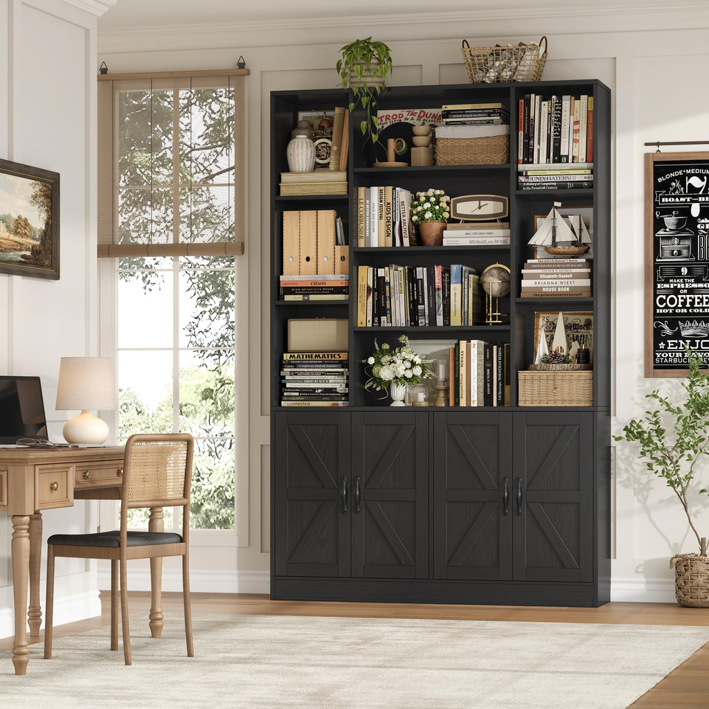 72" Tall Black Bookshelf with Storage M395807