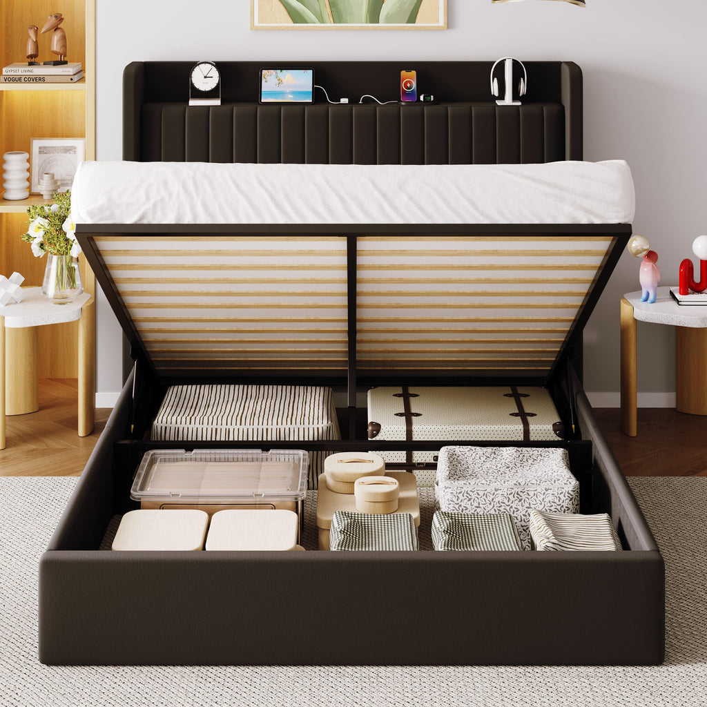 Full Lift Up Storage Hydraulic Bed Frame Black S749