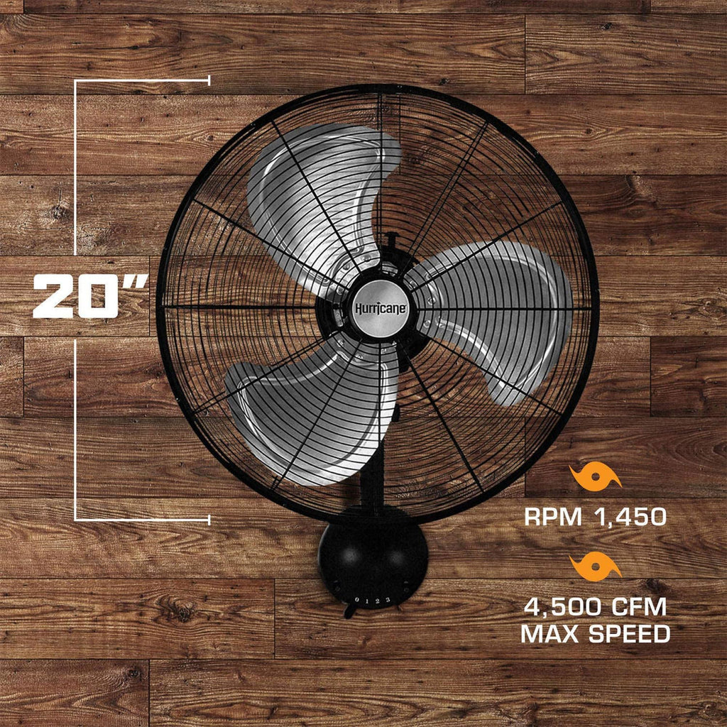 Black 20in 3 Speed Oscillating Wall Fan H44566