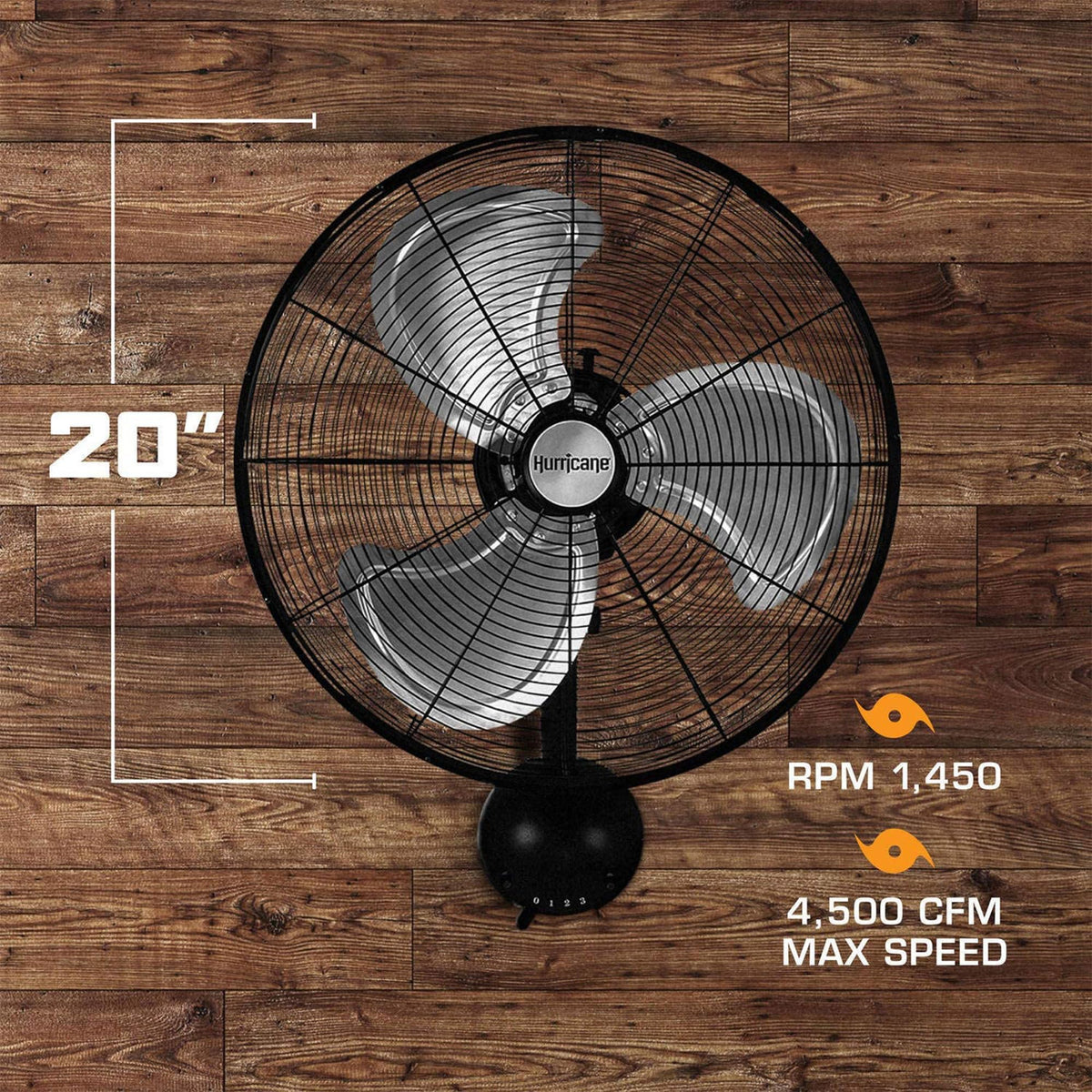 Black 20in 3 Speed Oscillating Wall Fan H44566