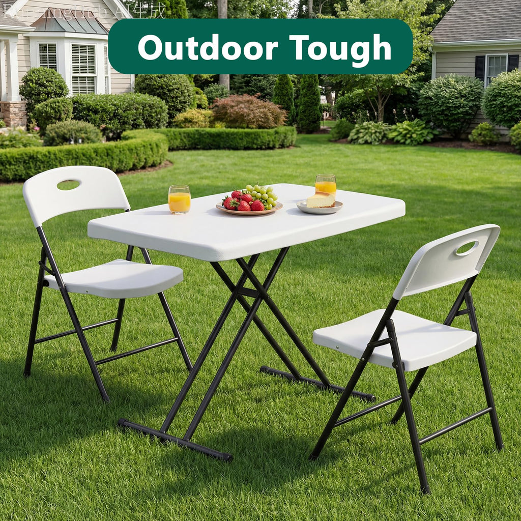Folding Table 30 Inch Adjustable Height White Granite I64840