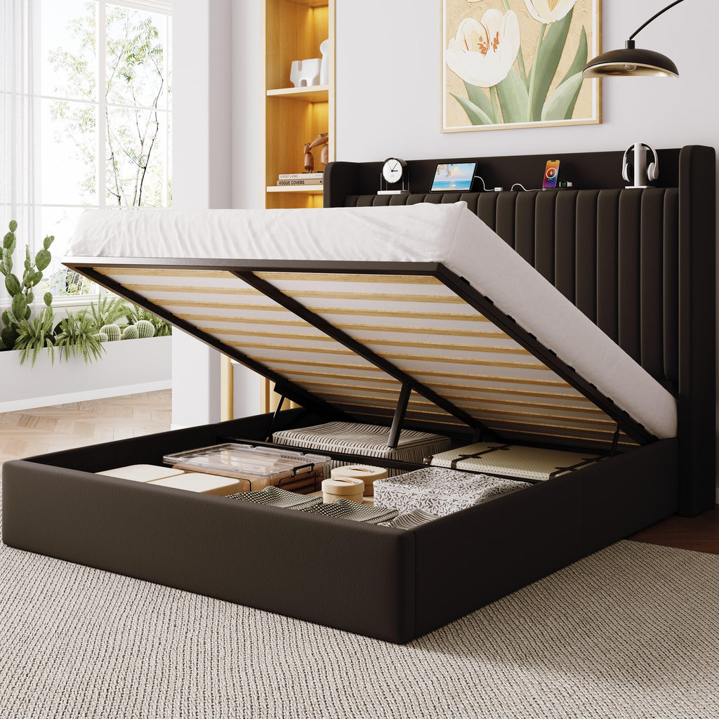 Full Lift Up Storage Hydraulic Bed Frame Black S749
