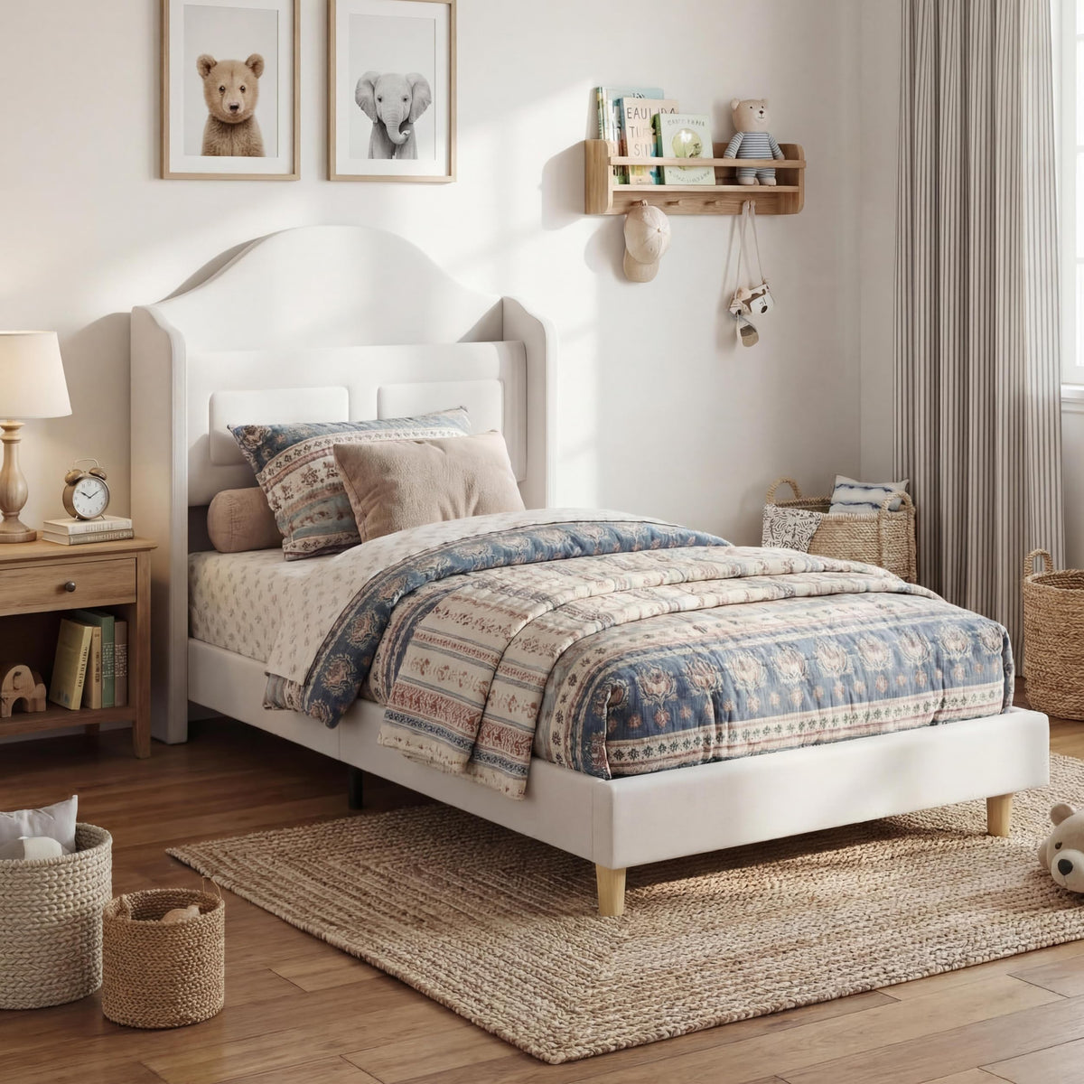 Beige Upholstered Platform Bed with LED Lights U14002