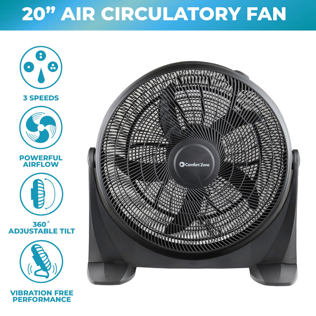 20-Inch High-Velocity Floor Fan with 3 Speeds, Black D43406