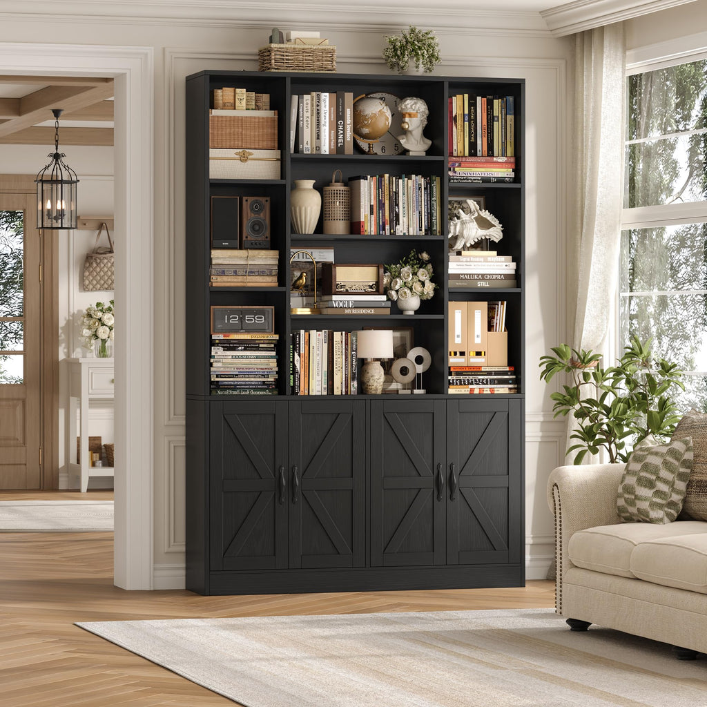 72" Tall Black Bookshelf with Storage M395807