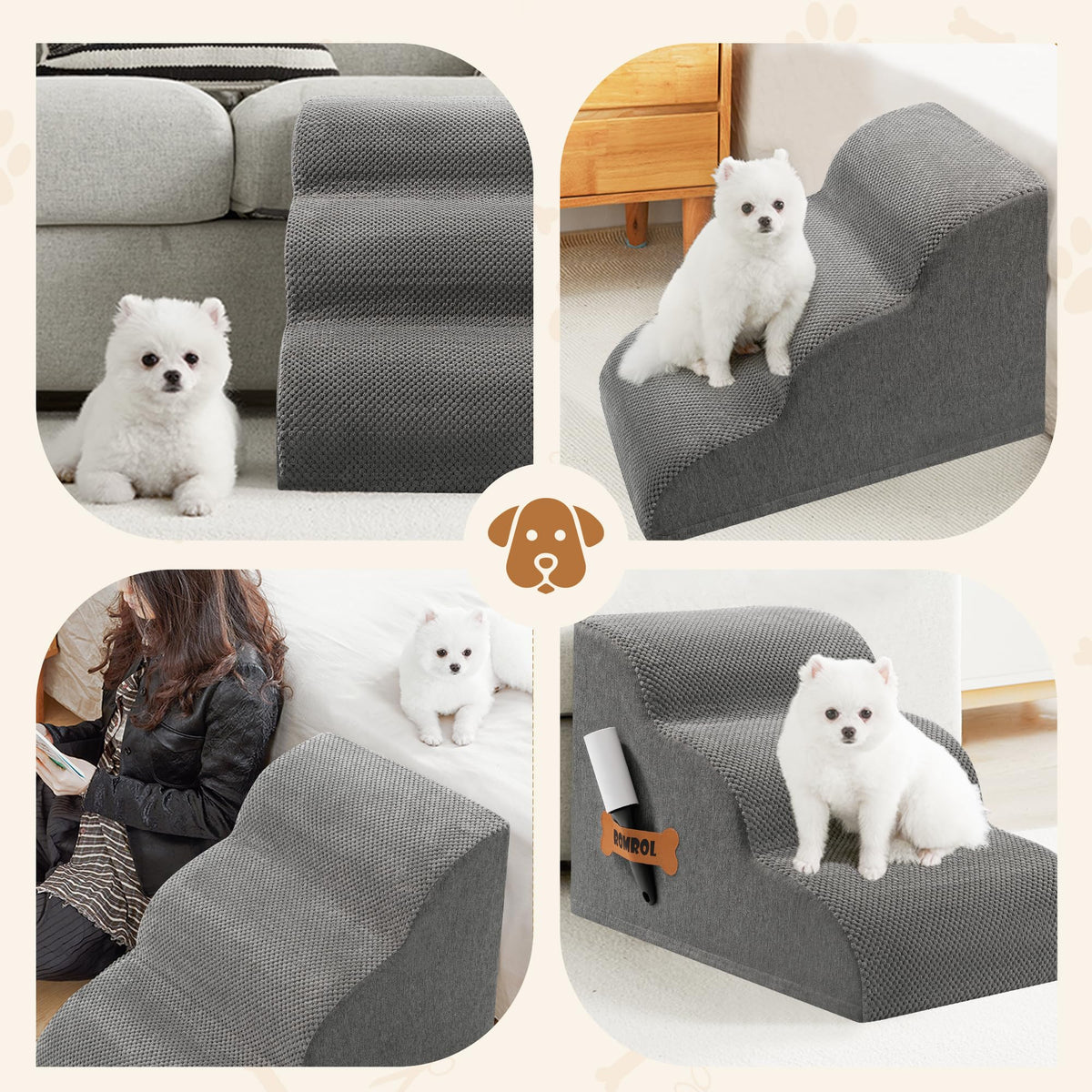 3-Steps Dog Stairs Ramp with Non-Slip Waterproof Fabric Cover E272